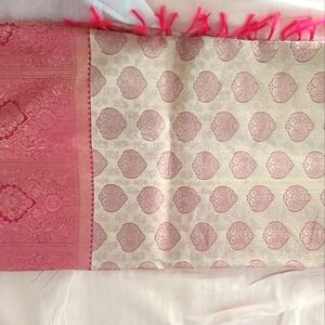Cream Cand Pink Zari Saree